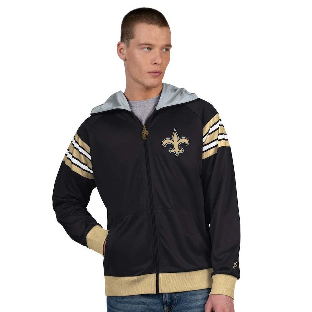 New Orleans Saints Pro Player Helmet Full-Zip Hooded Track Jacket Black/Gold - NFL