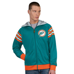 Miami Dolphins Pro Player Retro Helmet Full-Zip Hooded Track Jacket Aqua/Coral - NFL