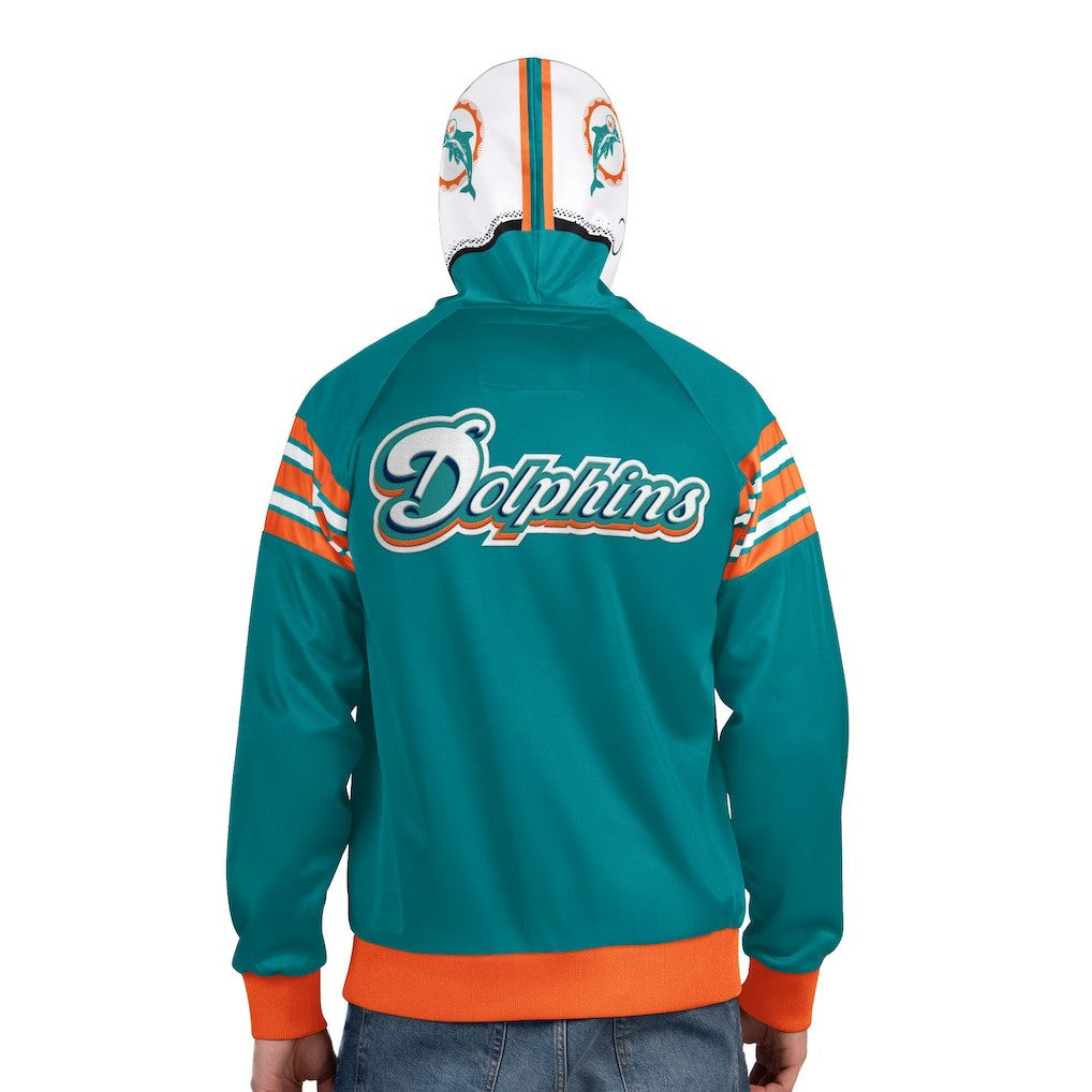 Miami Dolphins Pro Player Retro Helmet Full-Zip Hooded Track Jacket Aqua/Coral - NFL