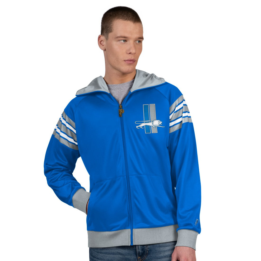 Detroit Lions Pro Player Retro Helmet Full-Zip Hooded Track Jacket Blue/Silver - NFL