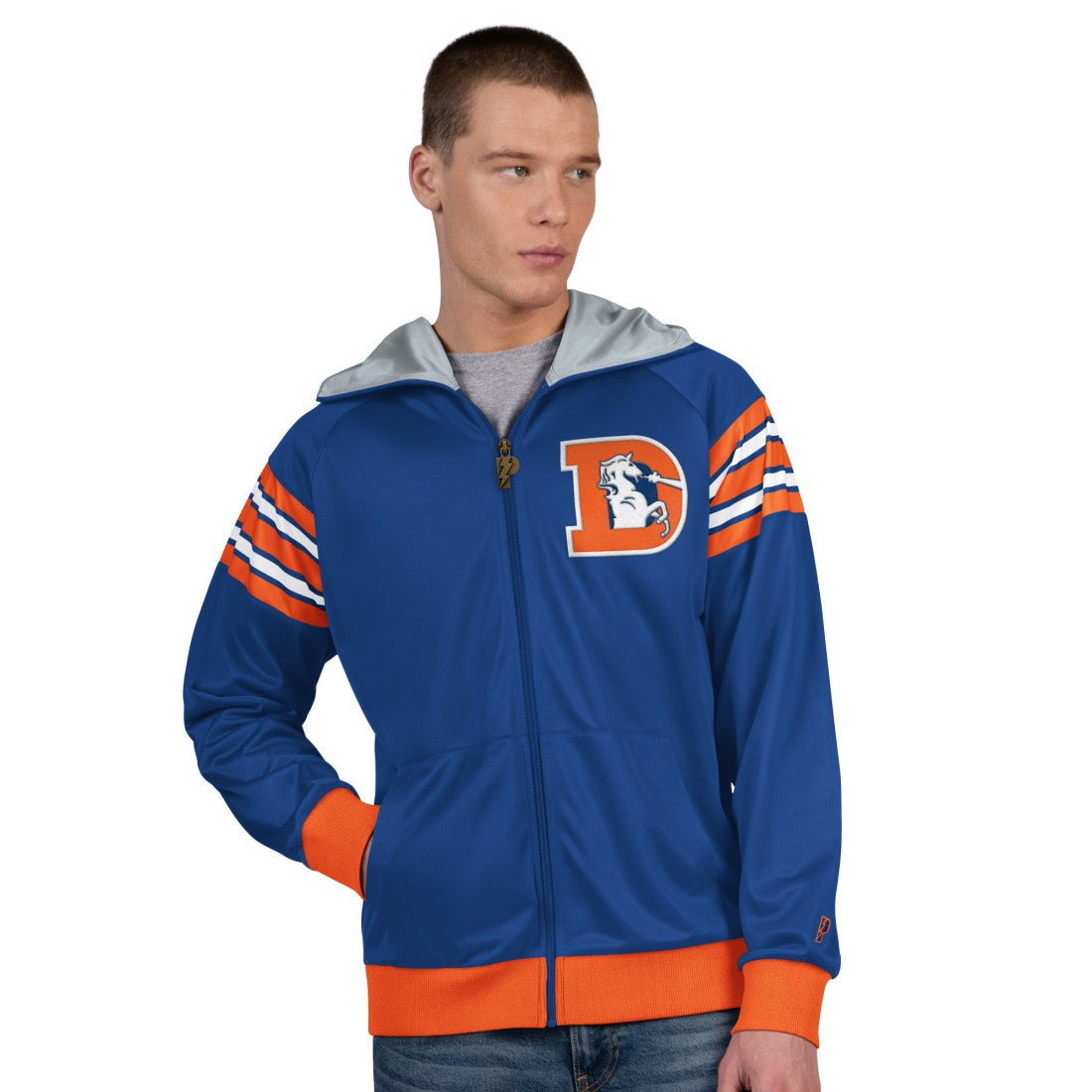 Denver Broncos Pro Player Retro Helmet Full-Zip Hooded Track Jacket Royal/Orange - NFL