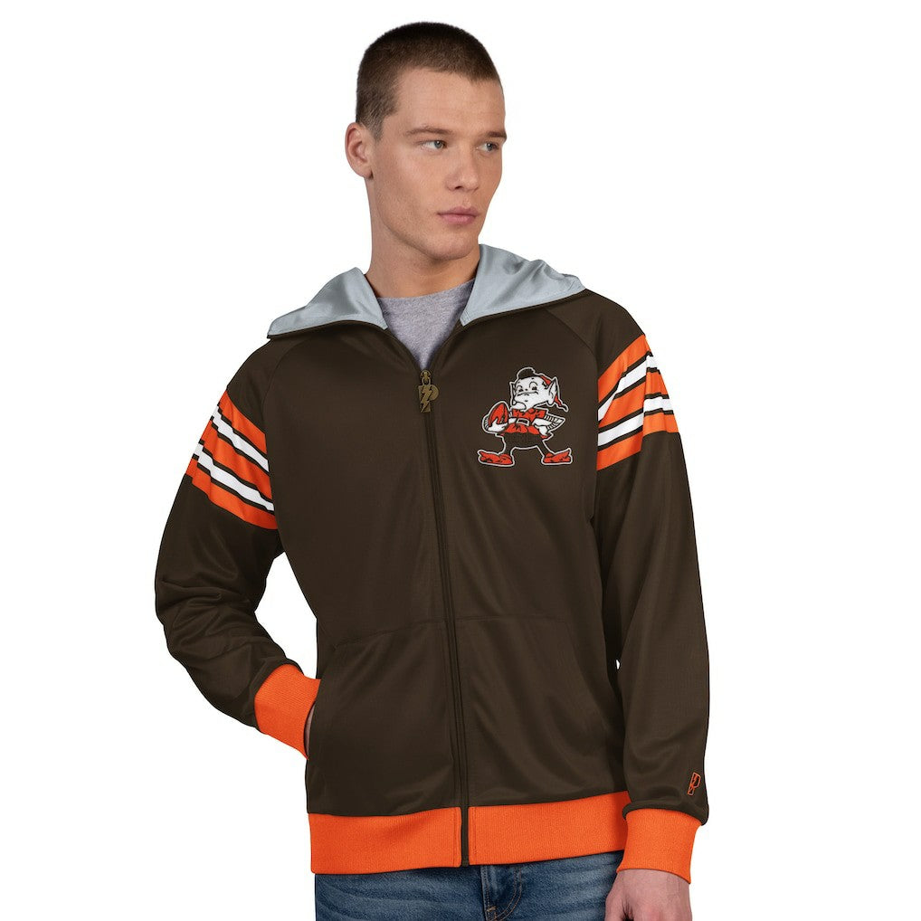 Cleveland Browns Pro Player Retro Helmet Full-Zip Hooded Track Jacket Brown/Orange - NFL