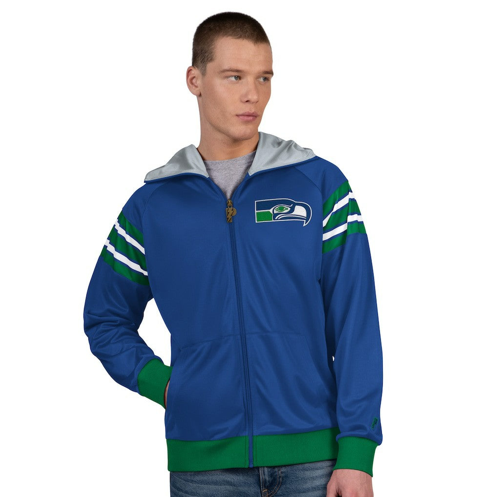 Seattle Seahawks Pro Player Retro Helmet Full-Zip Hooded Track Jacket Royal/Green - NFL