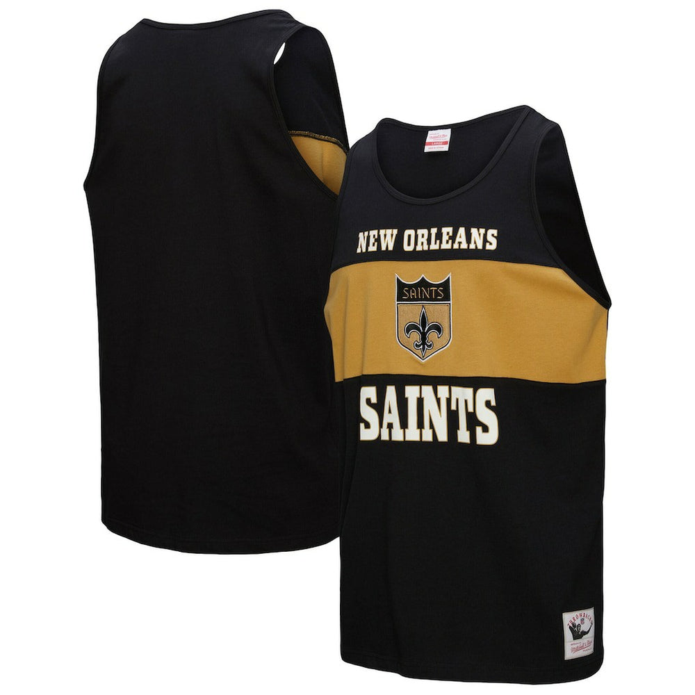 New Orleans Saints Retro Colorblock Tank Top Black - Mitchell & Ness
