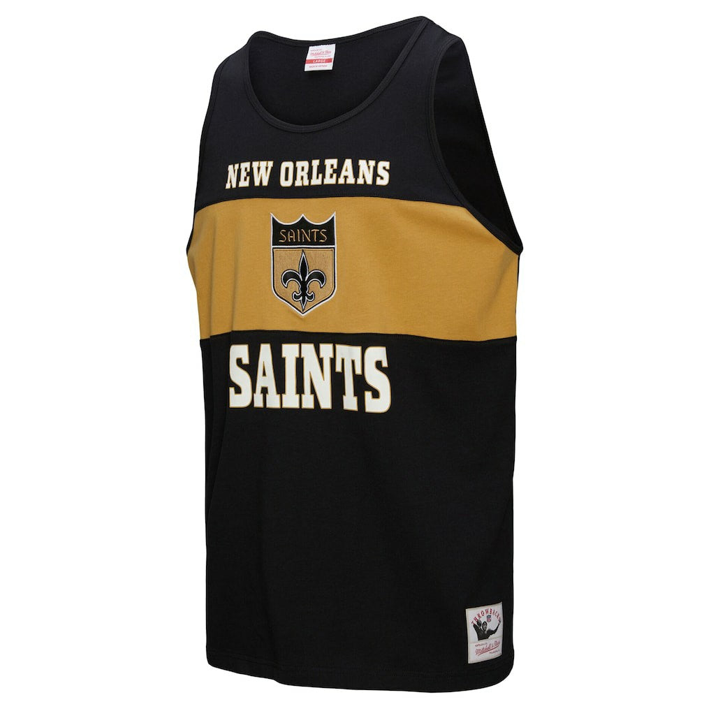 New Orleans Saints Retro Colorblock Tank Top Black - Mitchell & Ness