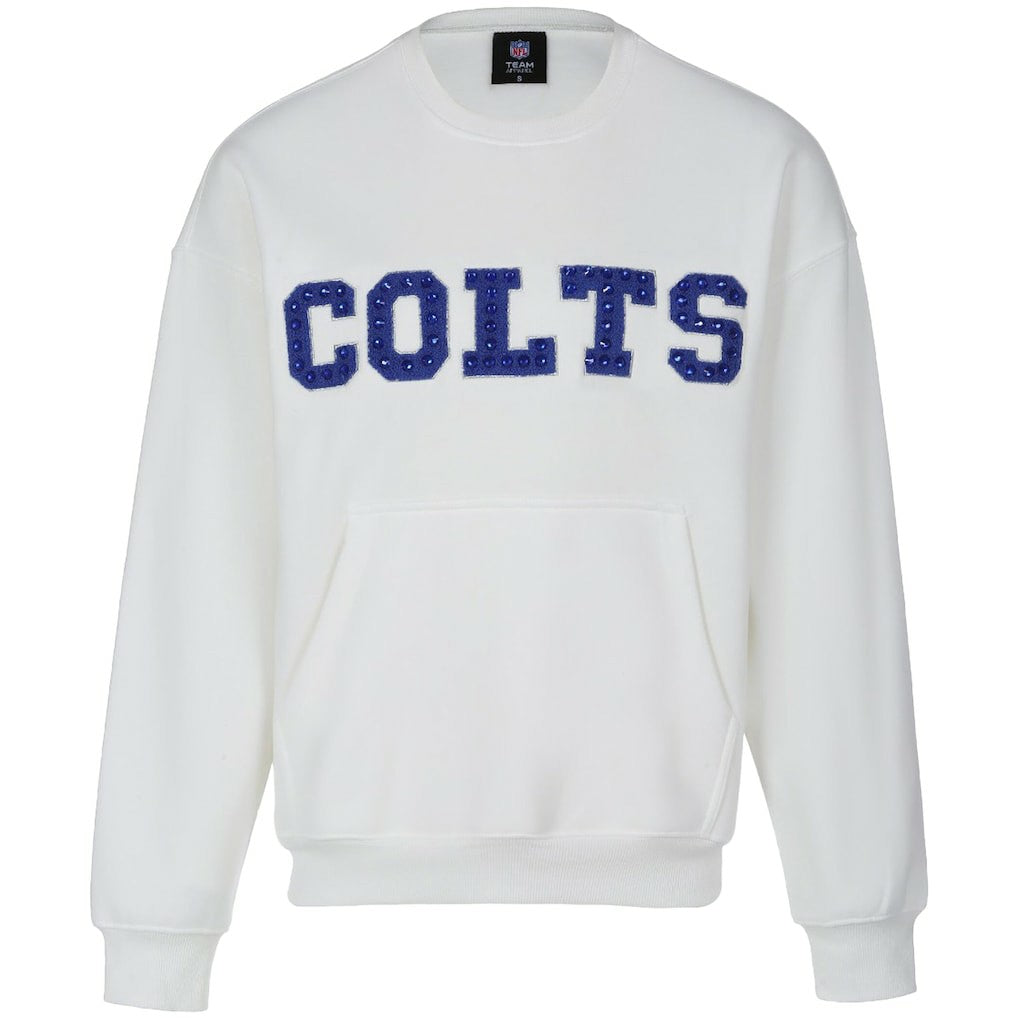 Indianapolis Colts Cuce Women's Chenille Jeweled Sweatshirt White - NFL