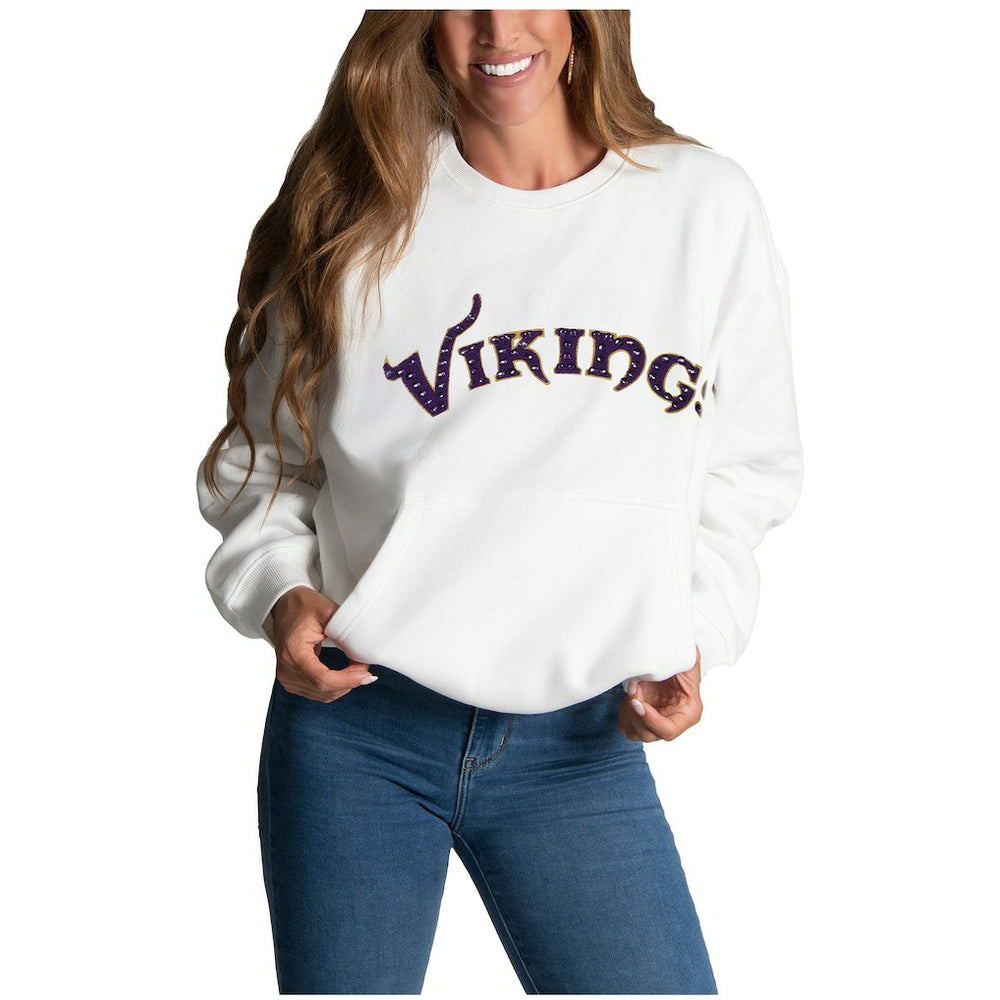 Minnesota Vikings Cuce Women's Chenille Jeweled Sweatshirt White - NFL