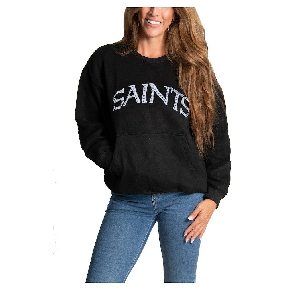 New Orleans Saints Cuce Women's Chenille Jeweled Sweatshirt Black - NFL