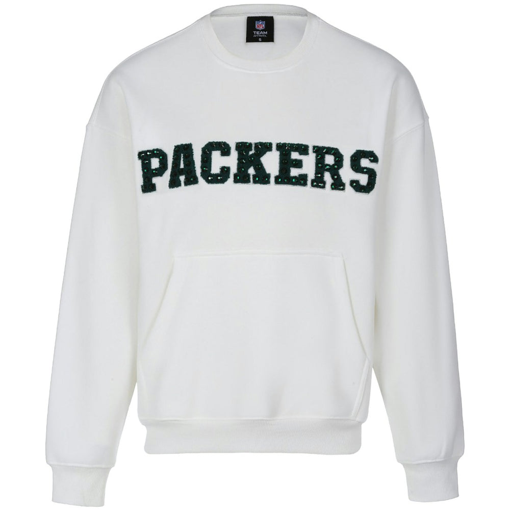 Green Bay Packers Cuce Women's Chenille Jeweled Sweatshirt White - NFL