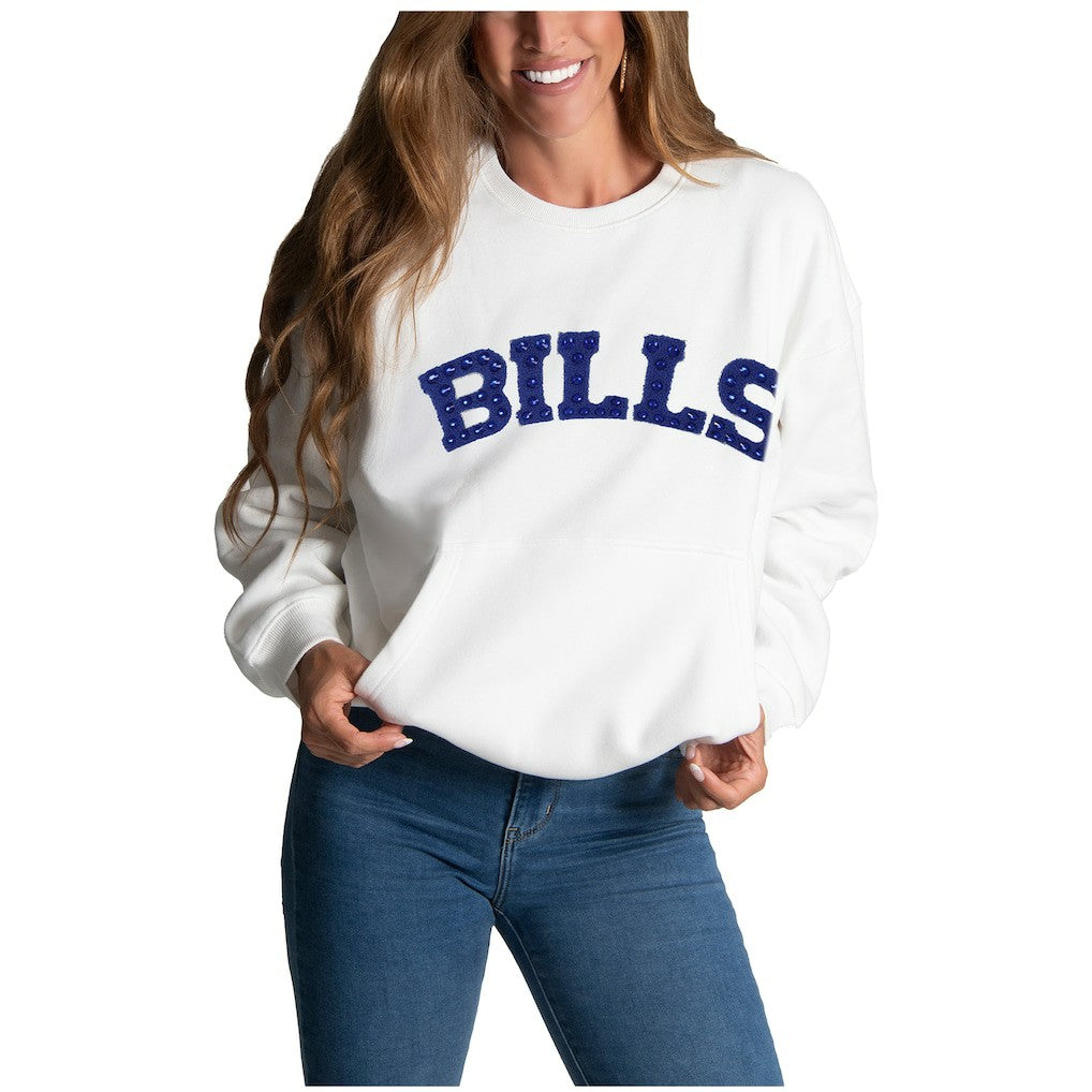 Buffalo Bills Cuce Women's Chenille Jeweled Sweatshirt White - NFL