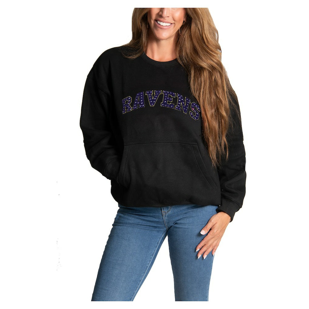 Baltimore Ravens Cuce Women's Chenille Jeweled Sweatshirt Black - NFL