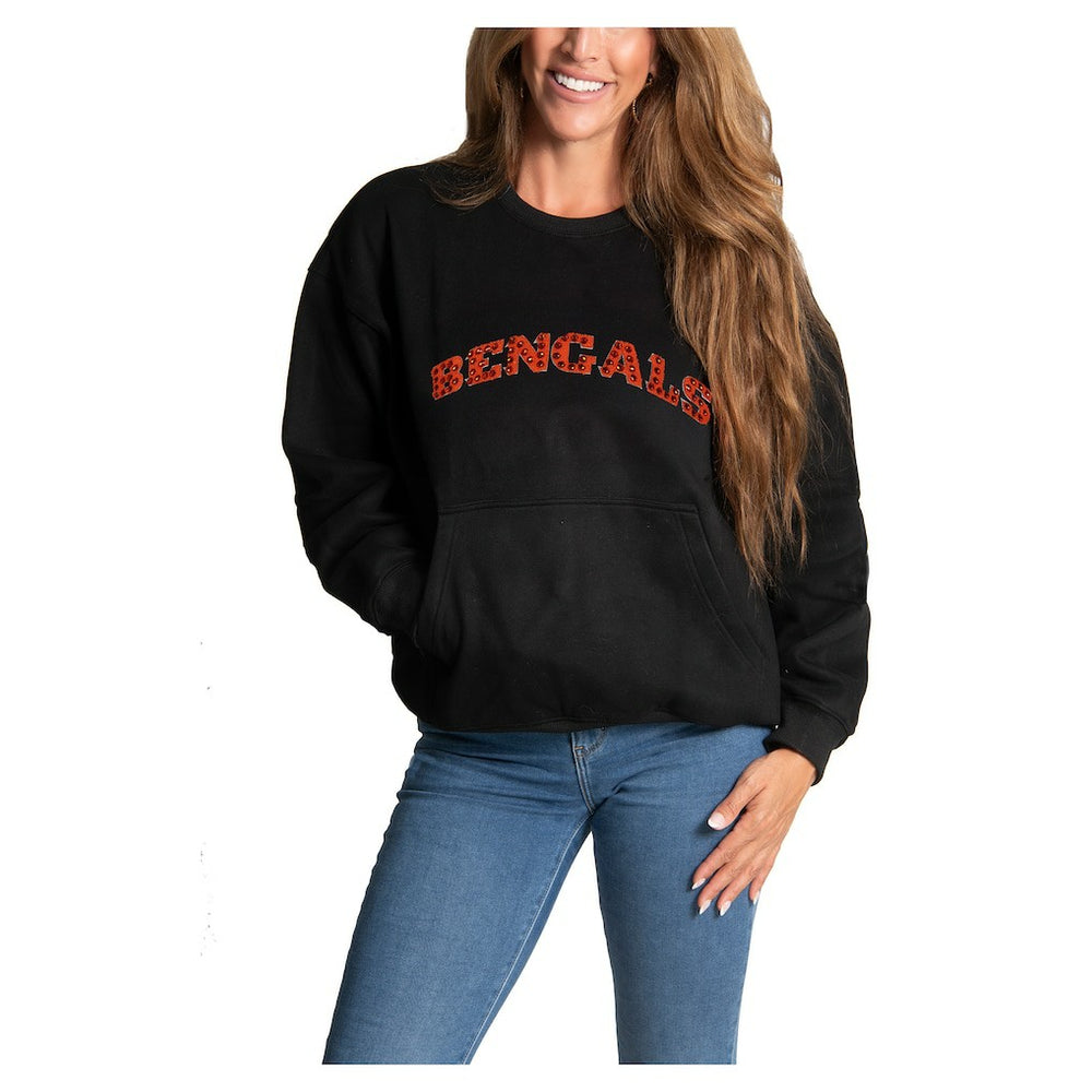 Cincinnati Bengals Cuce Women's Chenille Jeweled Sweatshirt Black - NFL