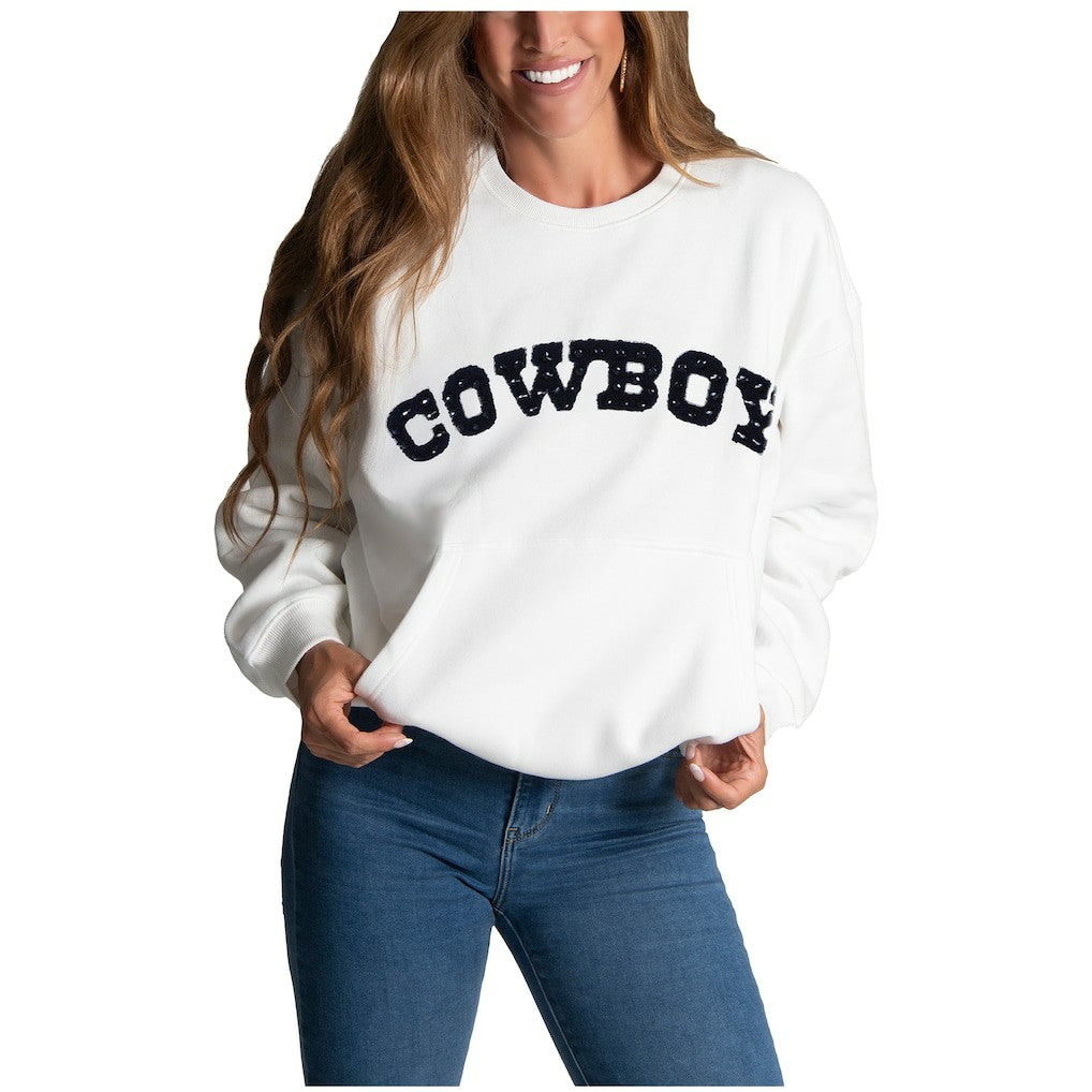 Dallas Cowboys Cuce Women's Chenille Jeweled Sweatshirt White - NFL