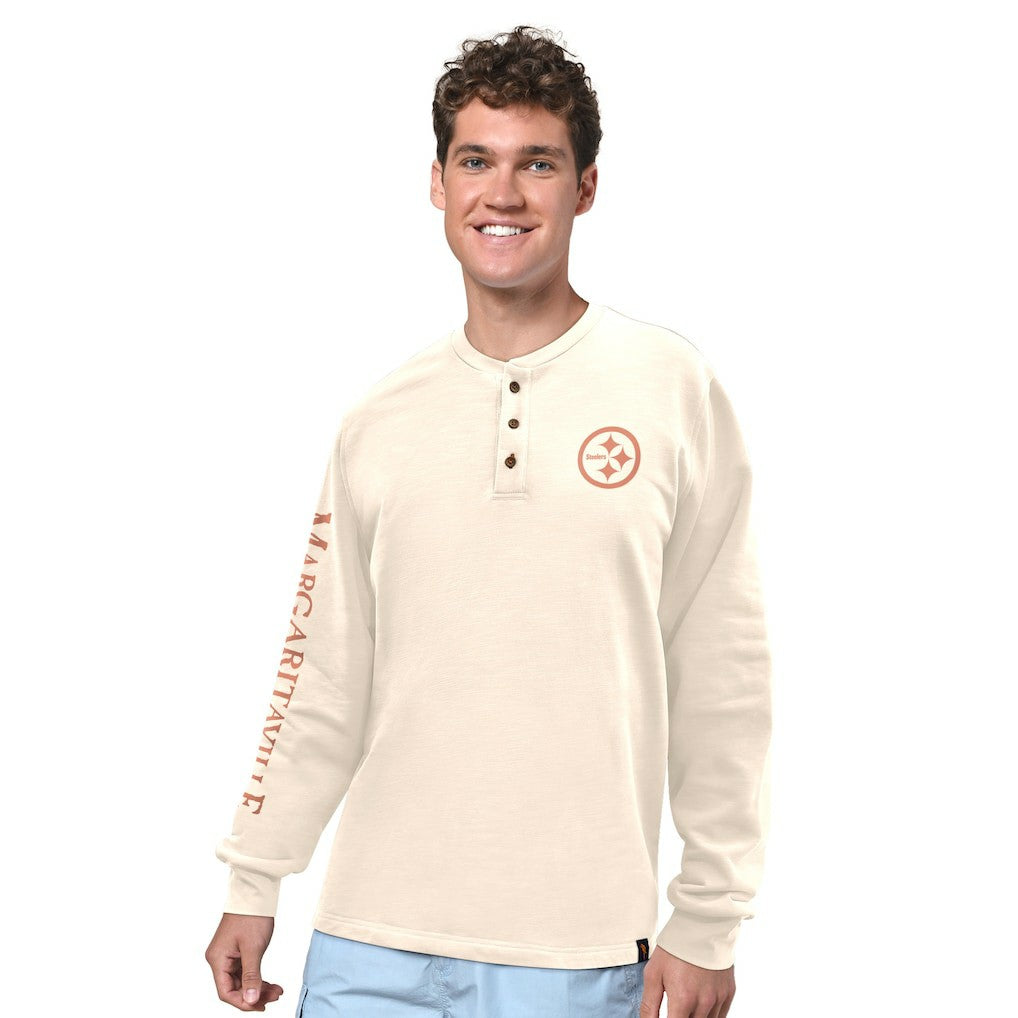 Pittsburgh Steelers Margaritaville Five O'Clock Henley Long Sleeve T-Shirt Cream - NFL