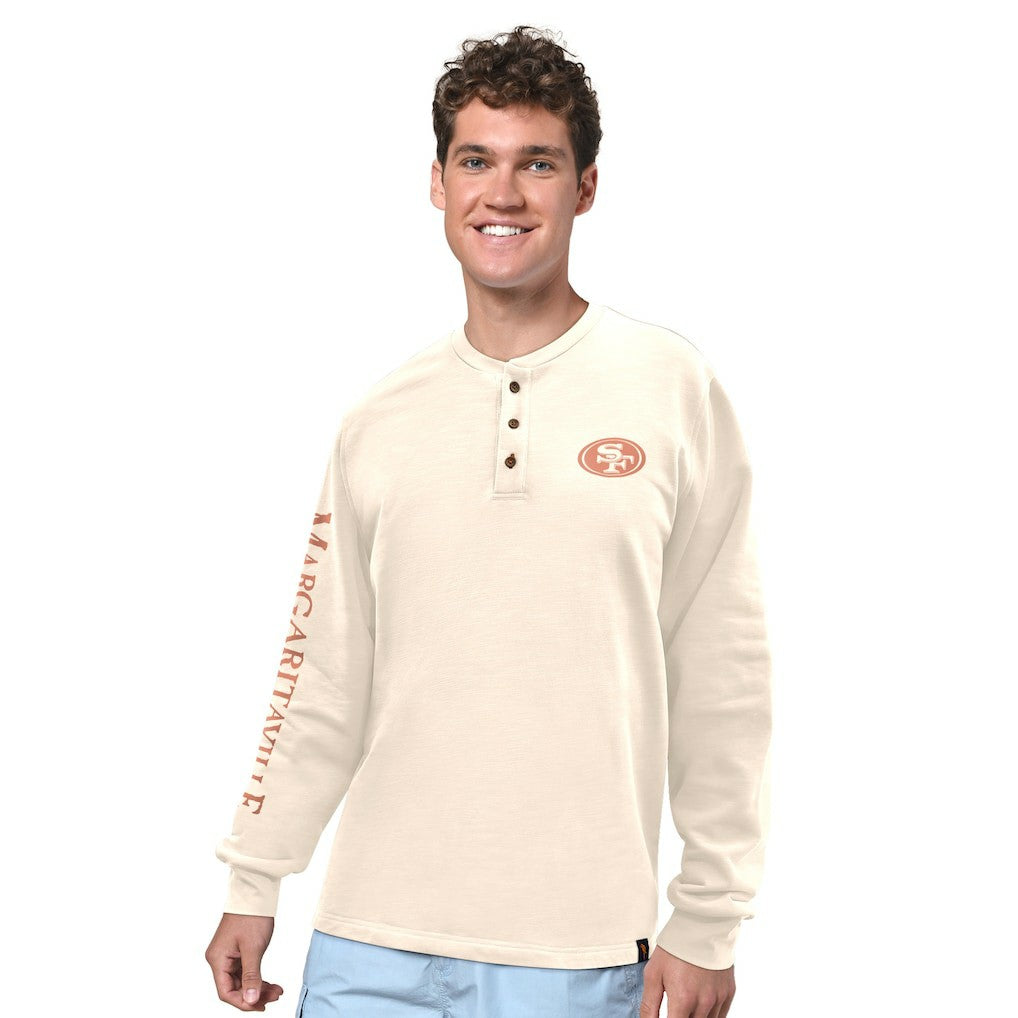 San Francisco 49ers Margaritaville Five O'Clock Henley Long Sleeve T-Shirt Cream - NFL