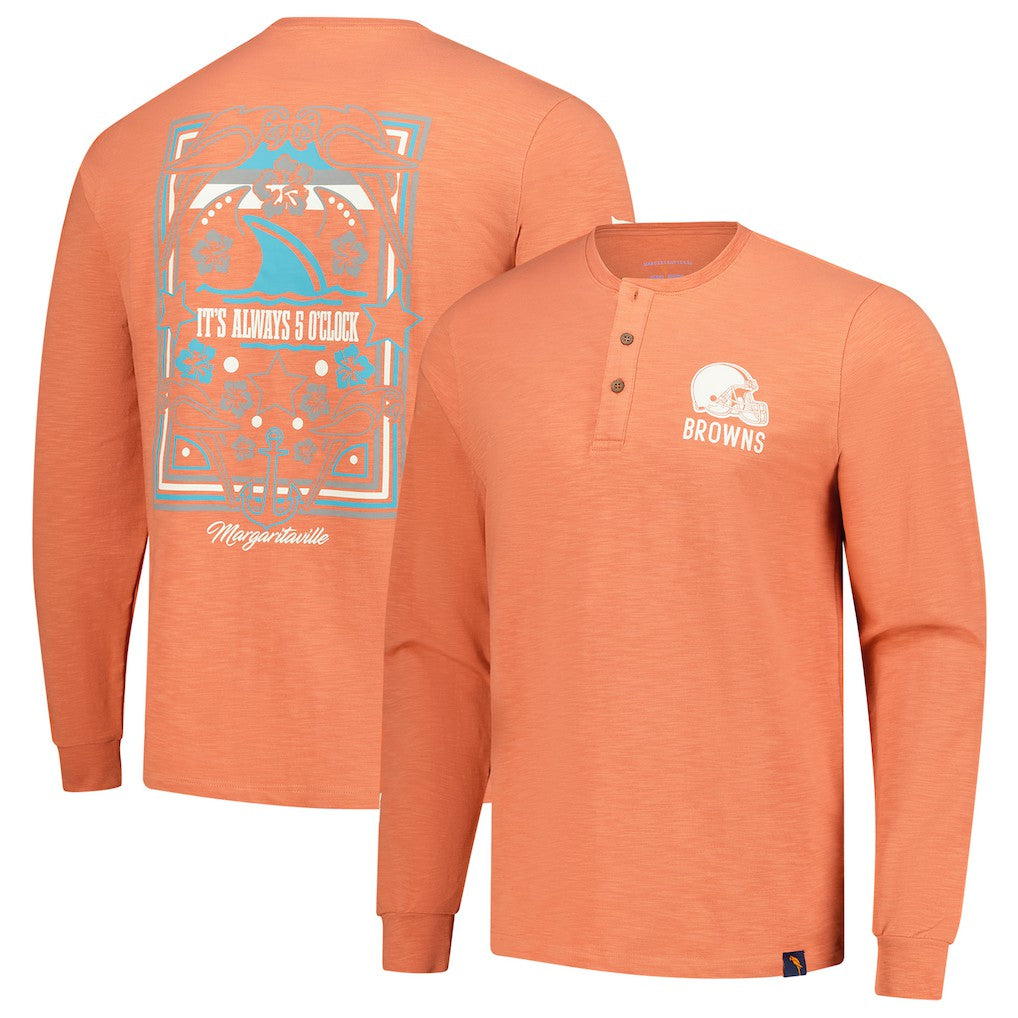 Cleveland Browns Margaritaville Five O'Clock Henley Long Sleeve T-Shirt Coral - NFL