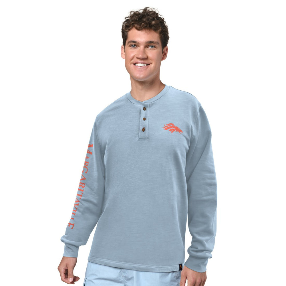 Denver Broncos Margaritaville Five O'Clock Henley Long Sleeve T-Shirt Light Blue - NFL