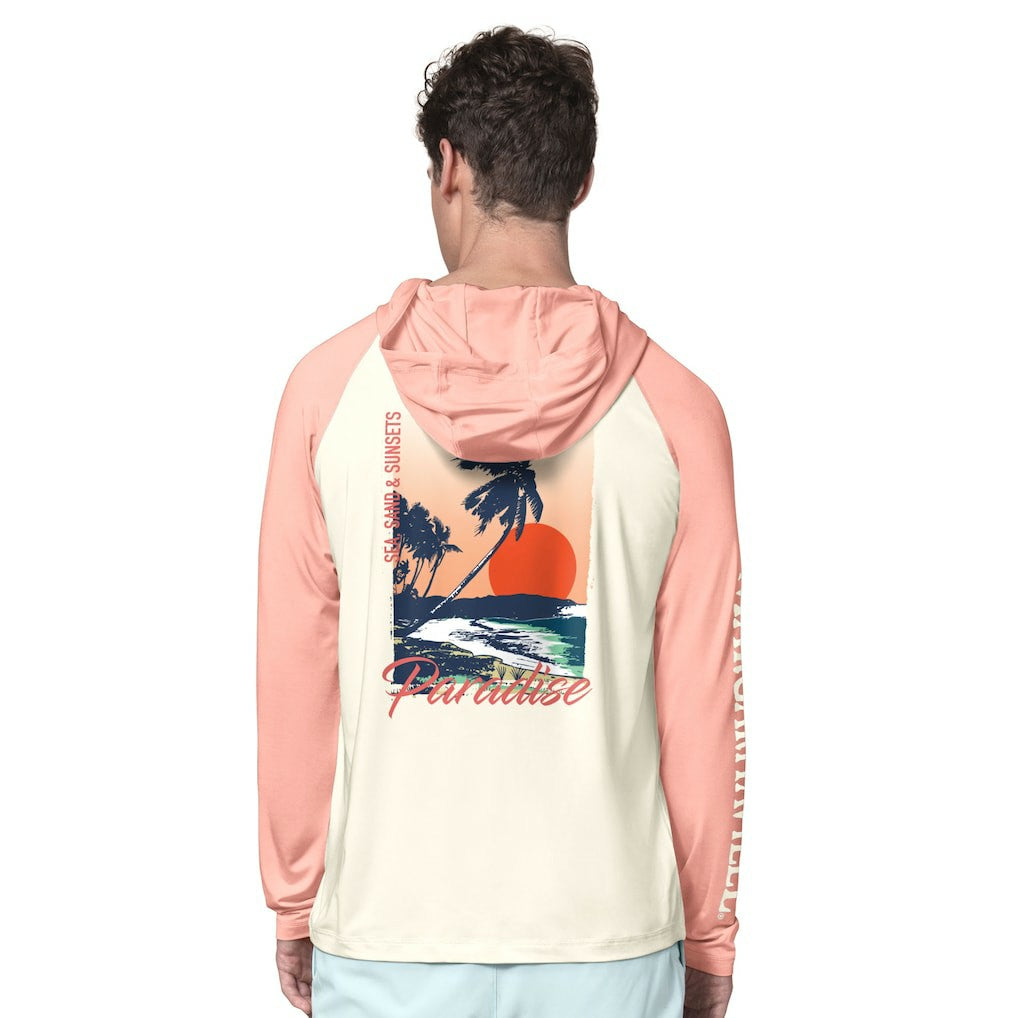 Chicago Bears Margaritaville Sand, Sea, Sunsets Long-Sleeve Rashguard Hoodie Pullover -Cream/Amber - NFL