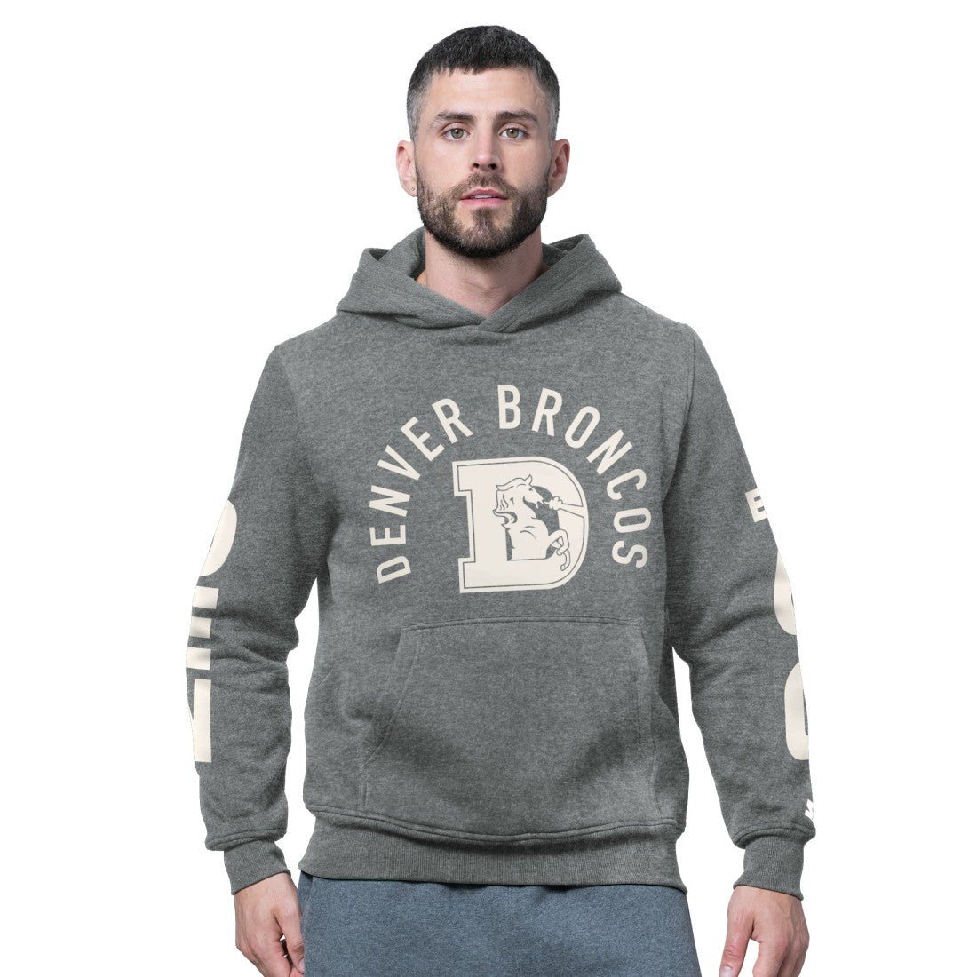 Denver Broncos Starter Handoff Vintage Logo Fleece Hoodie Sweatshirt Charcoal - NFL