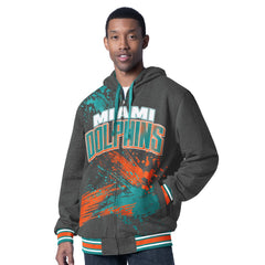 Miami Dolphins G-III Sports by Carl Banks Dual Threat Reversable Full-Zip Hooded Jacket Aqua/Charcoal - NFL