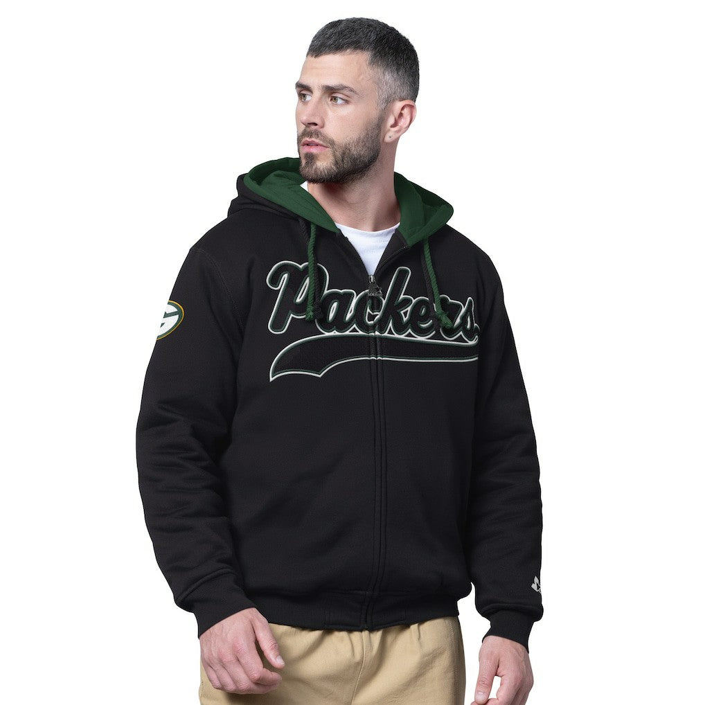 Green Bay Packers Starter Big Shot Full-Zip Double Hoodie Black - NFL