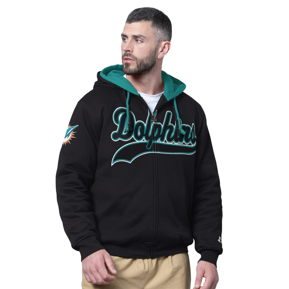 Miami Dolphins Starter Big Shot Full-Zip Double Hoodie Black - NFL