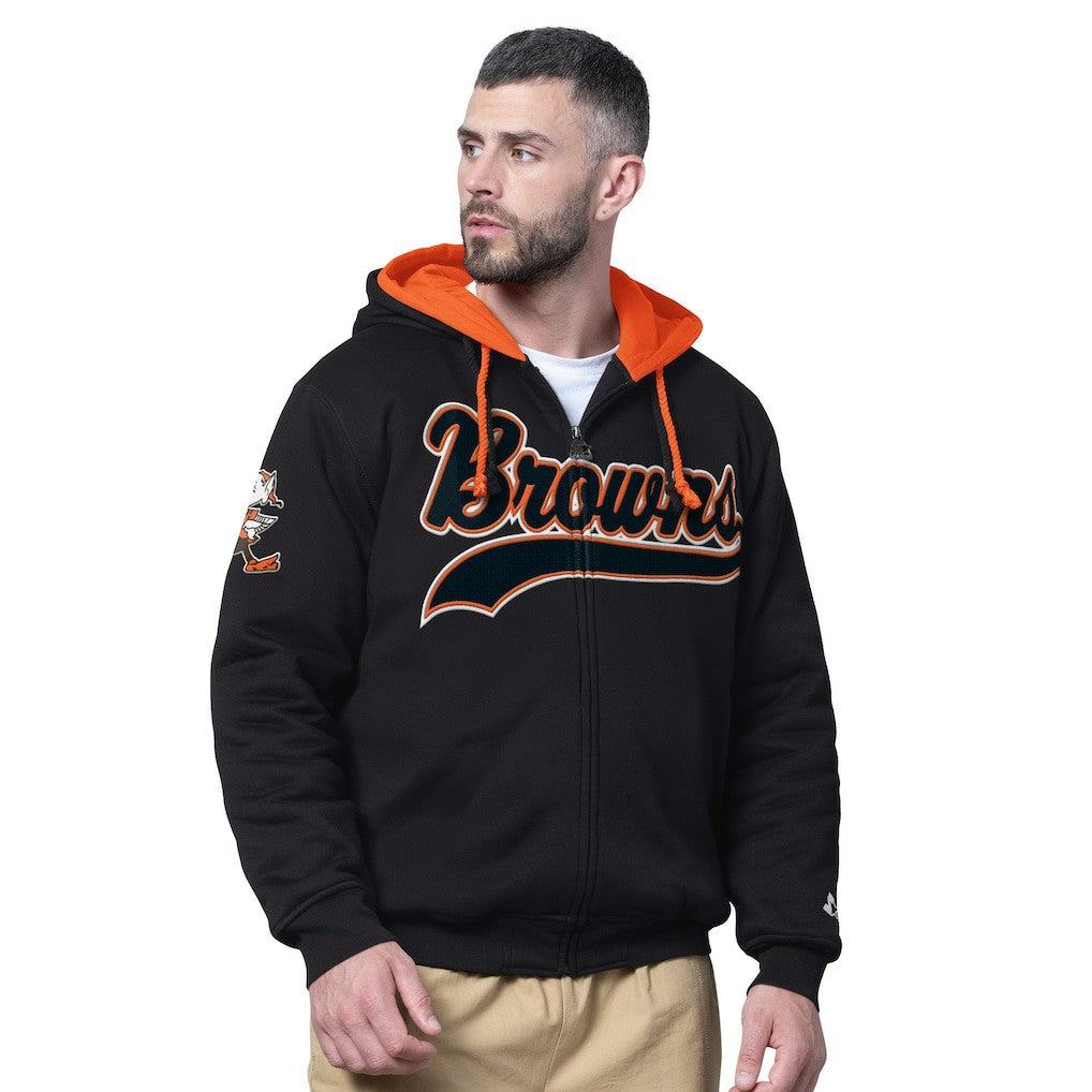Cleveland Browns Starter Big Shot Throwback Full-Zip Double Hooded Jacket Black - NFL