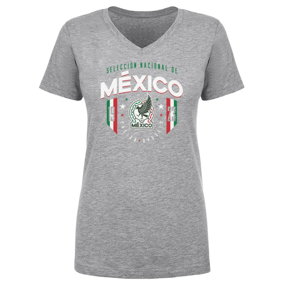 Mexico National Team 500 Level Women's V-Neck T-Shirts - Heather Gray