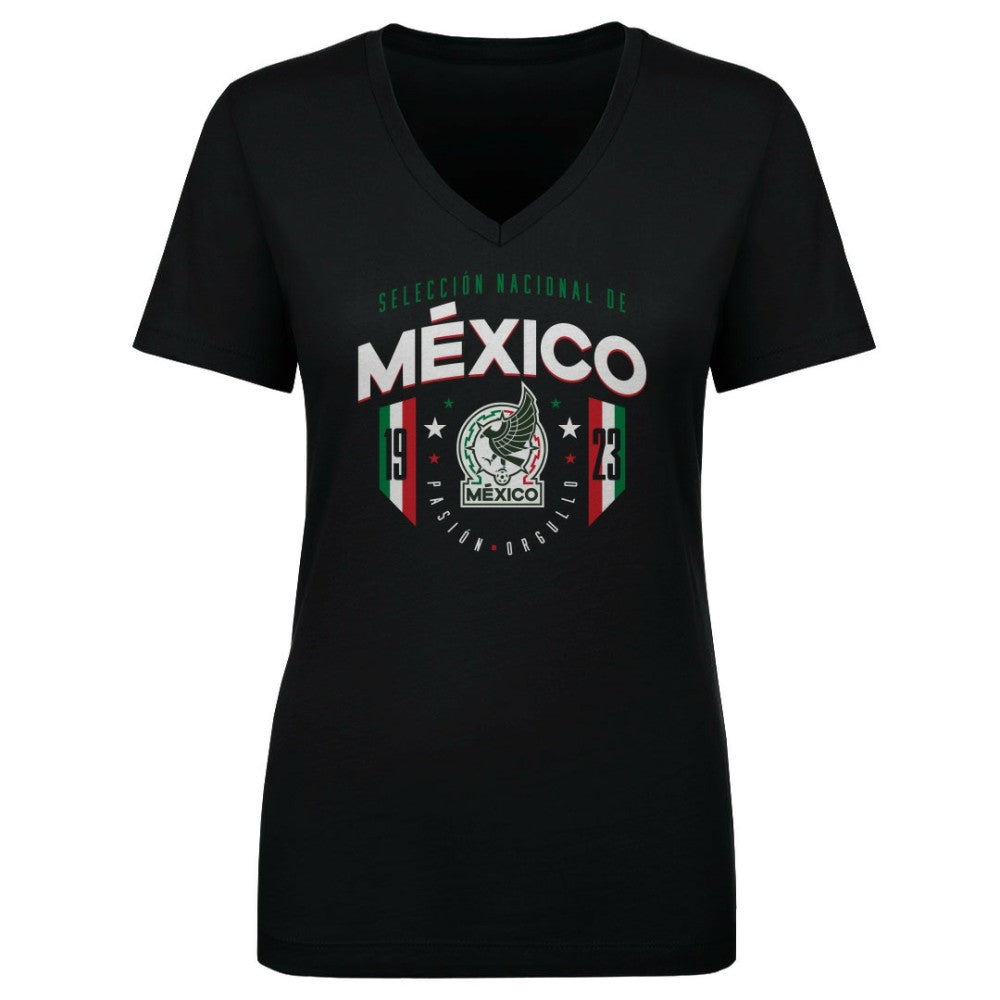 Mexico National Team 500 Level Women's V-Neck T-Shirts - Black