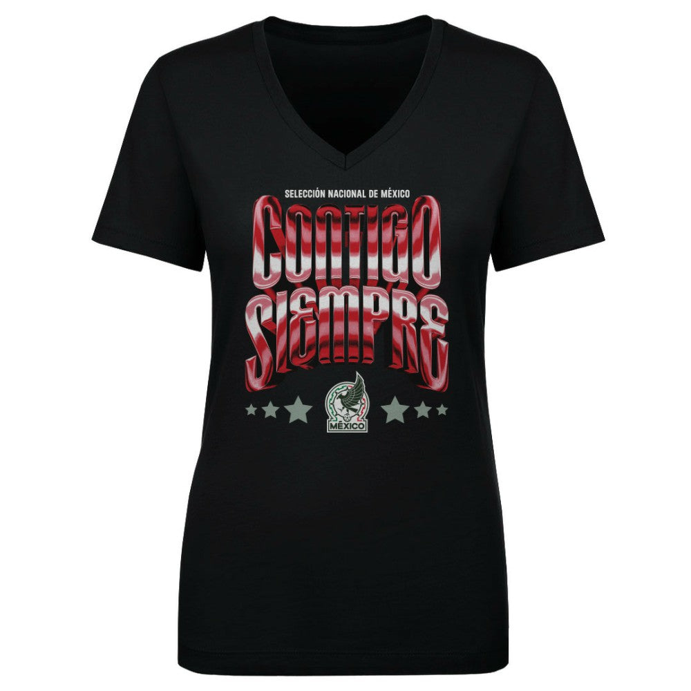 Mexico National Team 500 Level Women's Contigo Siempre Vintage V-Neck T-Shirts - Black