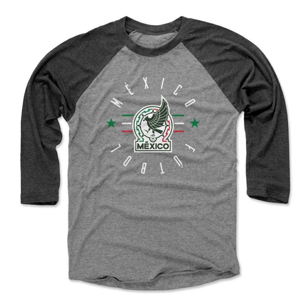 Mexico National Team 500 Level Unisex Futbol Raglan 3/4-Sleeve Baseball T-Shirts - Black/Heather Gray