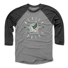 Mexico National Team 500 Level Unisex Futbol Raglan 3/4-Sleeve Baseball T-Shirts - Black/Heather Gray