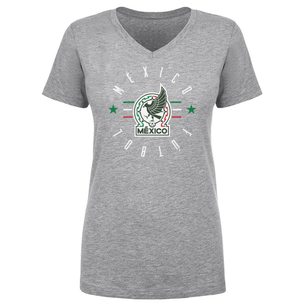 Mexico National Team 500 Level Women's Futbol V-Neck T-Shirts - Heather Gray