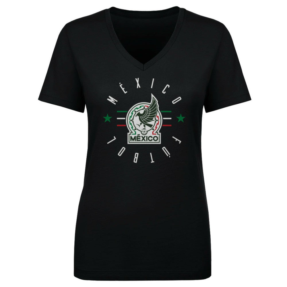 Mexico National Team 500 Level Women's Futbol V-Neck T-Shirts - Black