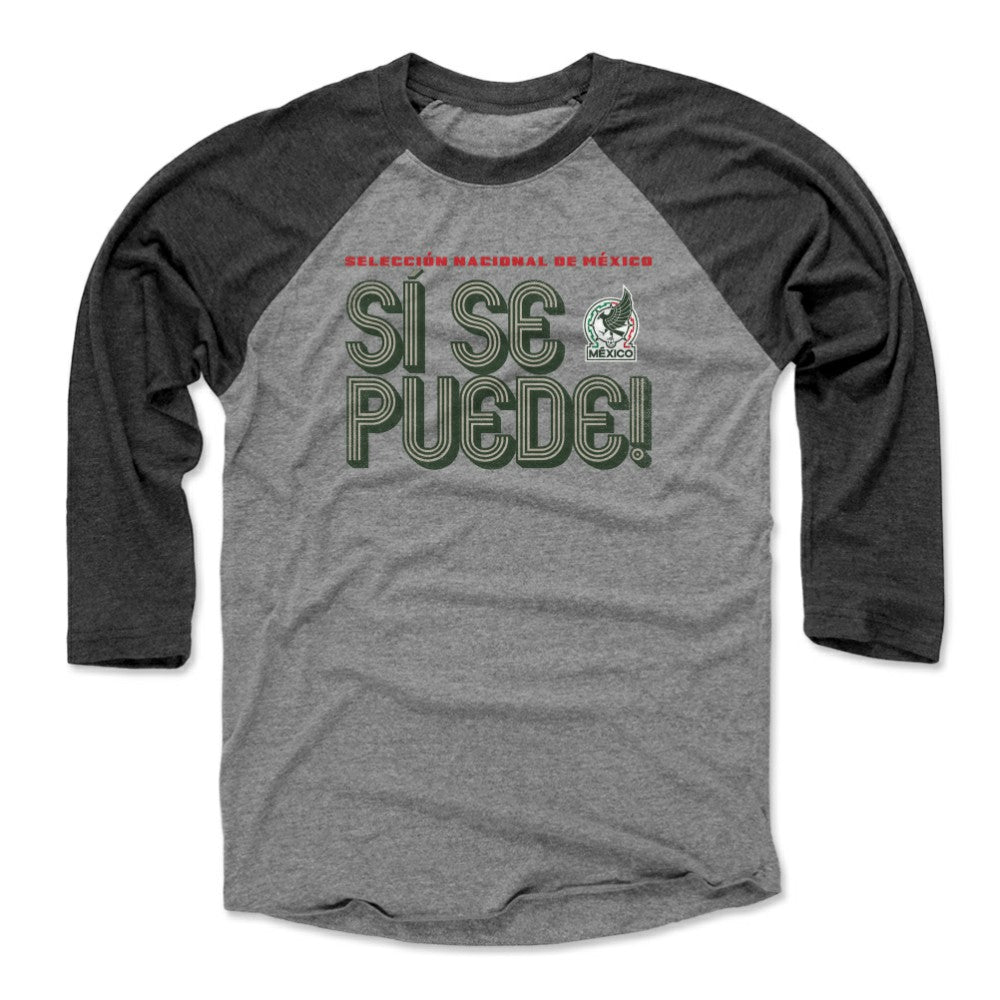 Mexico National Team 500 Level Unisex Si Se Puede Inline Bold Raglan 3/4-Sleeve Baseball T-Shirts - Black/Heather Gray