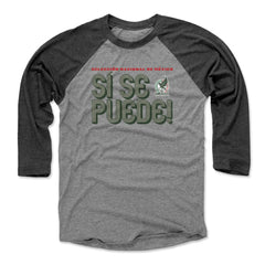 Mexico National Team 500 Level Unisex Si Se Puede Inline Bold Raglan 3/4-Sleeve Baseball T-Shirts - Black/Heather Gray