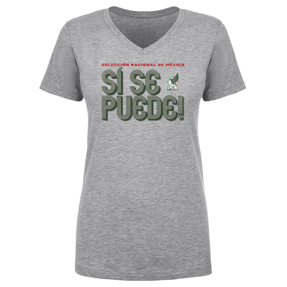 Mexico National Team 500 Level Women's Si Se Puede Inline Bold V-Neck T-Shirts - Heather Gray