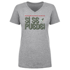 Mexico National Team 500 Level Women's Si Se Puede Inline Bold V-Neck T-Shirts - Heather Gray