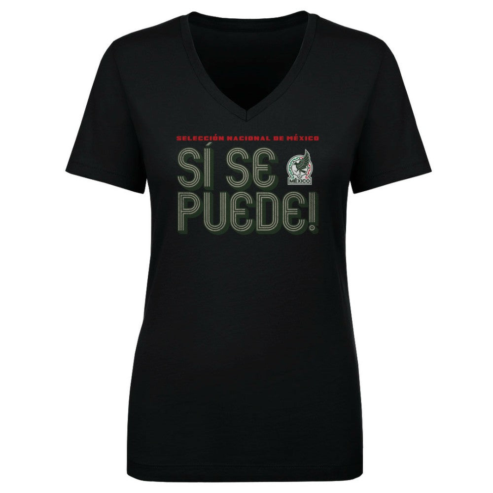 Mexico National Team 500 Level Women's Si Se Puede Inline Bold V-Neck T-Shirts - Black