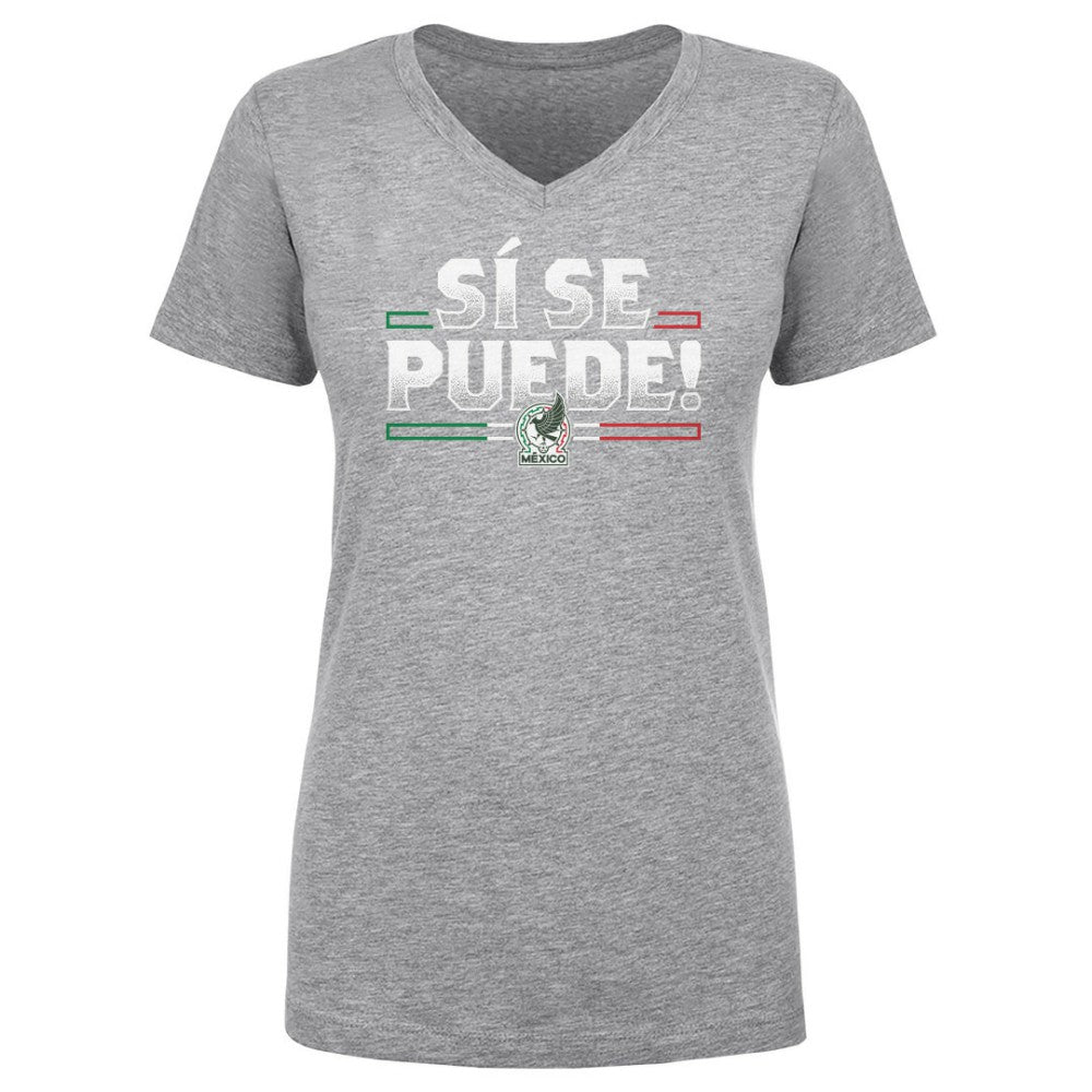 Mexico National Team 500 Level Women's Si Se Puede V-Neck T-Shirts - Heather Gray