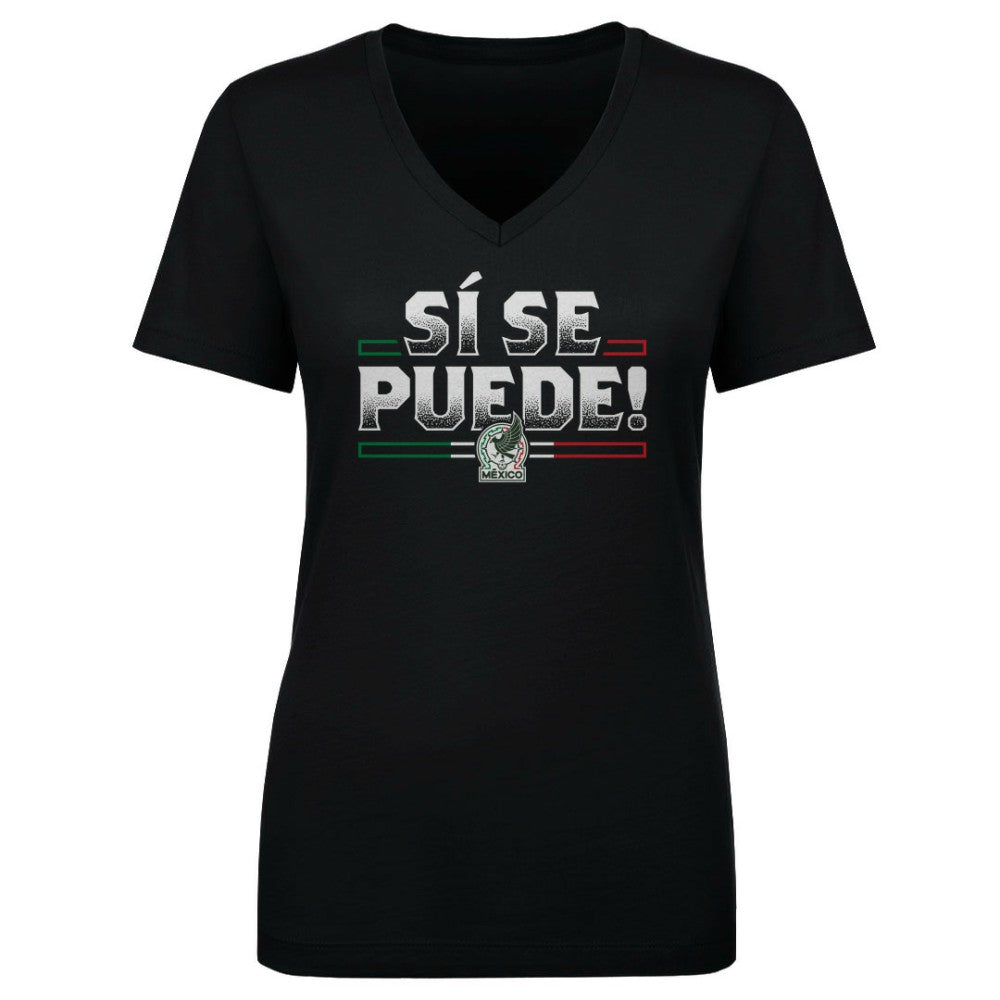 Mexico National Team 500 Level Women's Si Se Puede V-Neck T-Shirts - Black