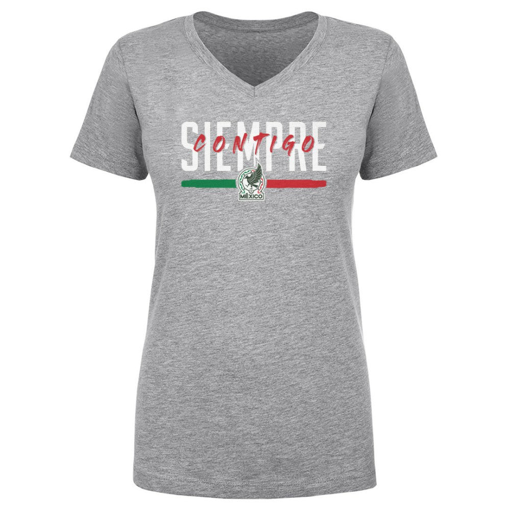 Mexico National Team 500 Level Women's Siempre Contigo V-Neck T-Shirts - Heather Gray