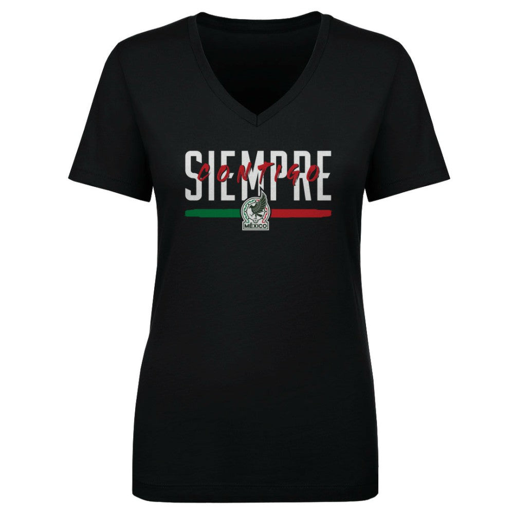 Mexico National Team 500 Level Women's Siempre Contigo V-Neck T-Shirts - Black