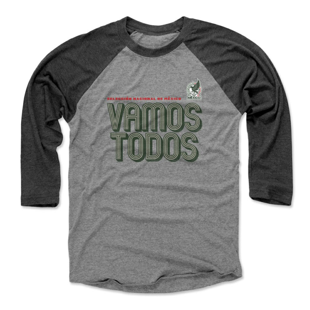 Mexico National Team 500 Level Vamos Todos Inline Bold 3/4-Sleeve Tri-Blend Baseball T-Shirts - Heather Gray/Black