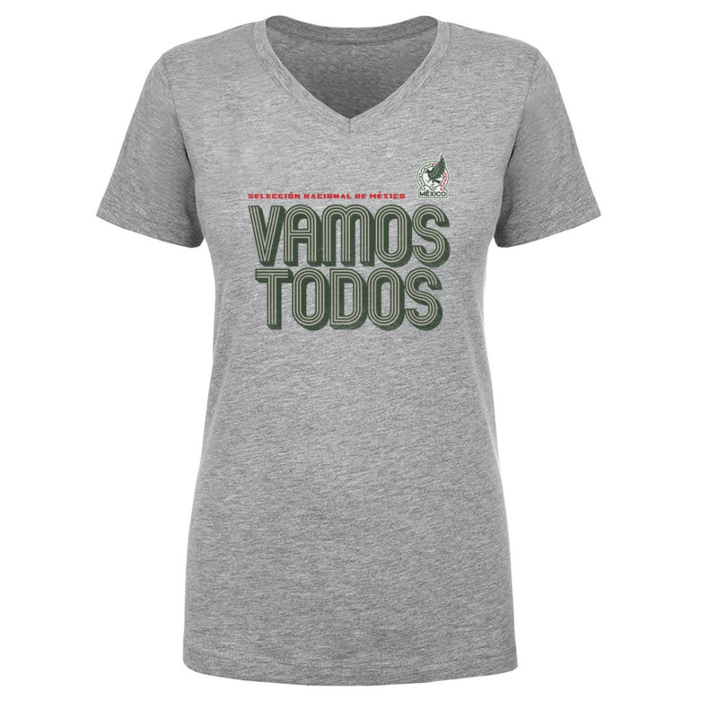 Mexico National Team 500 Level Women's Vamos Todos Inline Bold V-Neck T-Shirts - Heather Gray