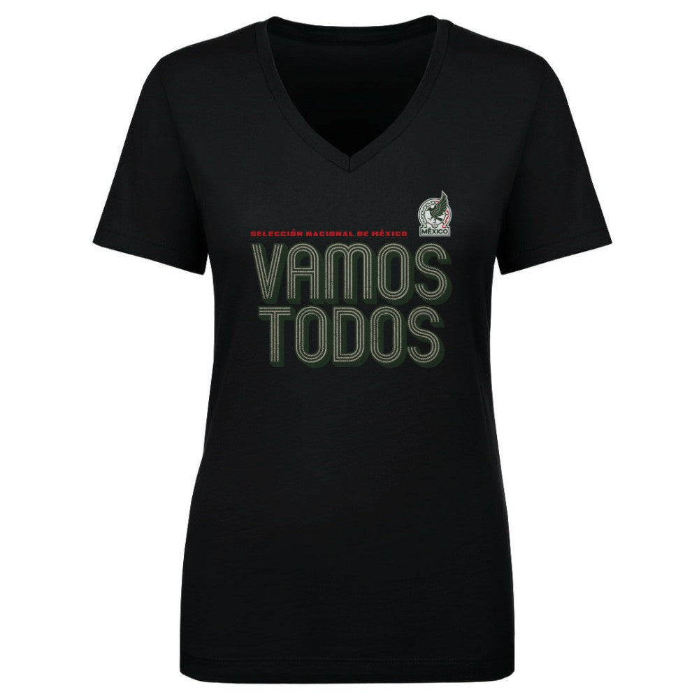 Mexico National Team 500 Level Women's Vamos Todos Inline Bold V-Neck T-Shirts - Black