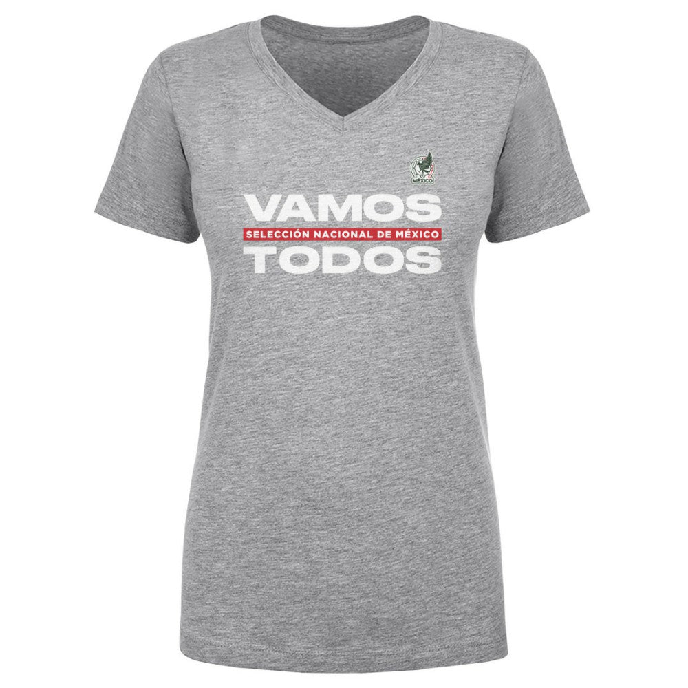 Mexico National Team 500 Level Women's Vamos Todos V-Neck T-Shirts - Heather Gray