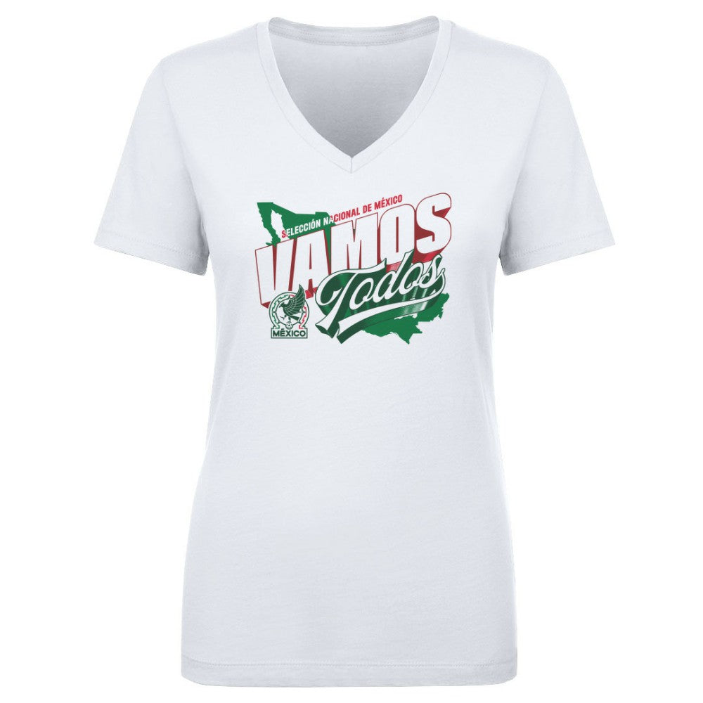 Mexico National Team 500 Level Women's Vamos Todos Country V-Neck T-Shirts - White