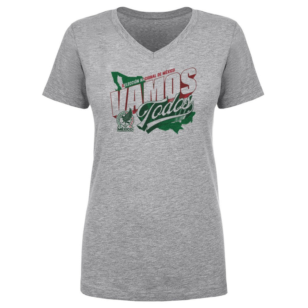 Mexico National Team 500 Level Women's Vamos Todos Country V-Neck T-Shirts - Heather Gray