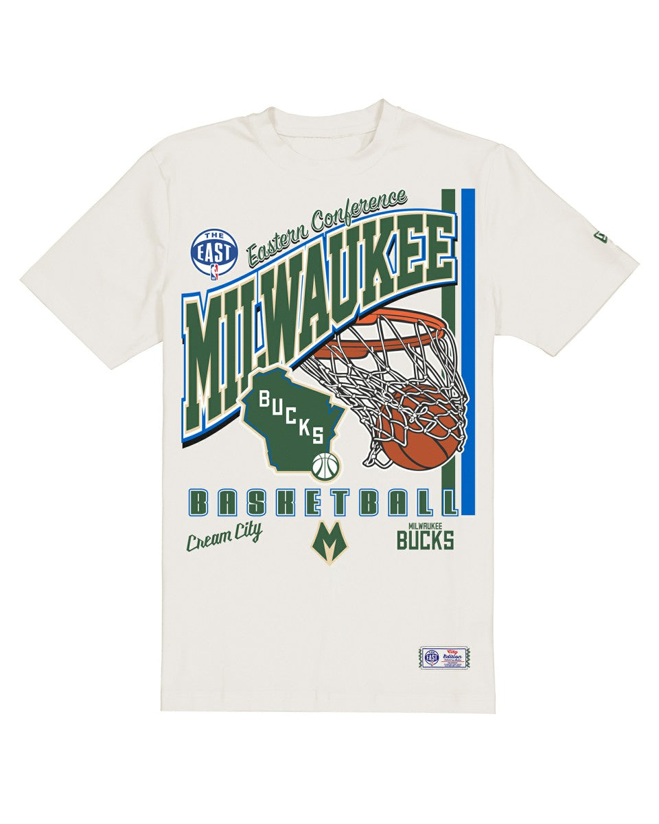 New Era - Milwaukee Bucks Oversized City Edition Remix Vintage T-Shirt - Cream